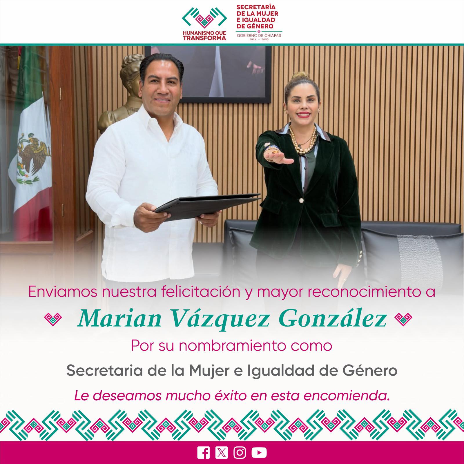 Otorga nombramiento el gobernador Eduardo Ramírez a Mariam Vazquez como titular de la Secretaría de la Mujer e Igualdad de Género