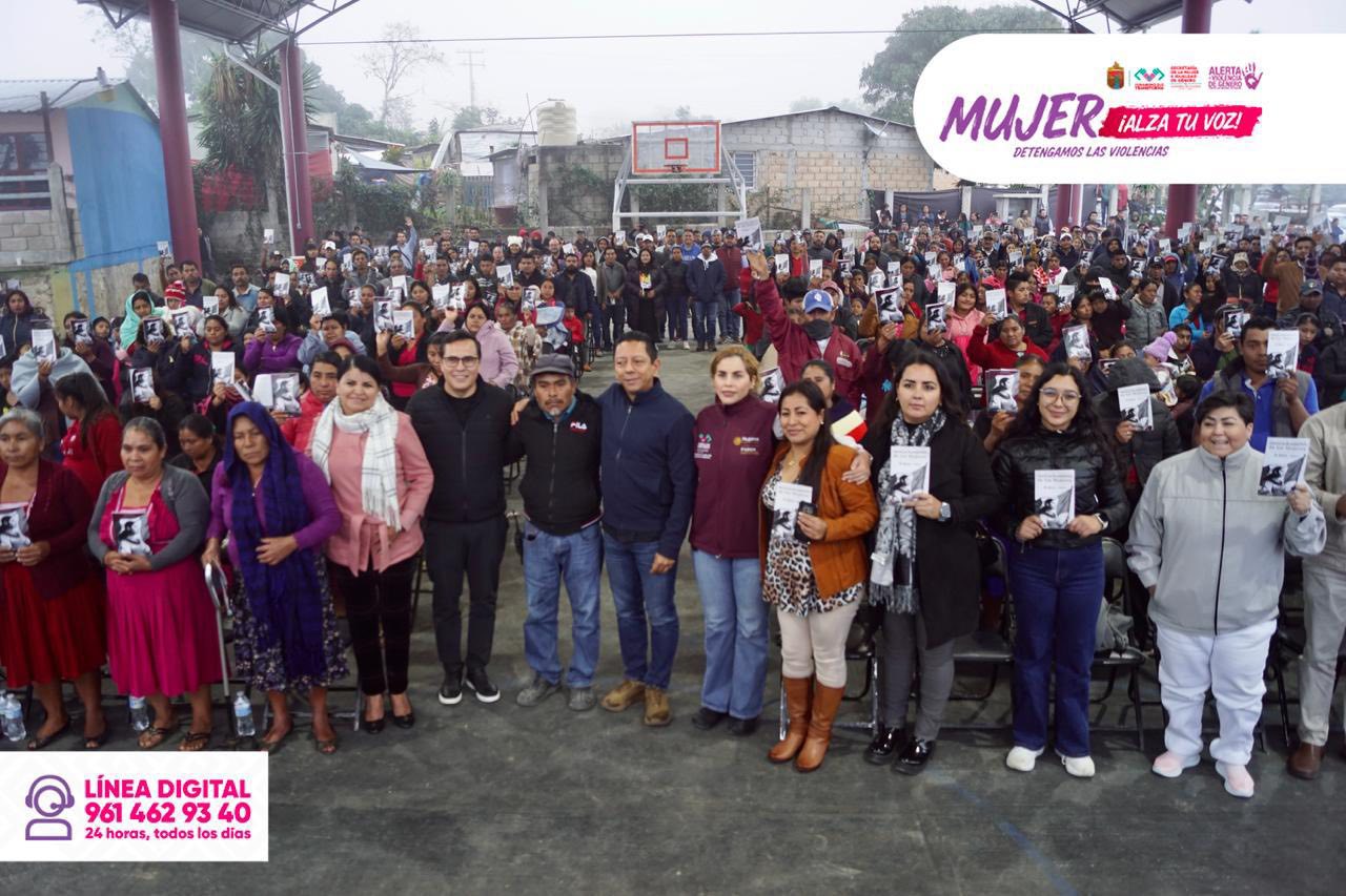 Visita en el Ejido Amendú, municipio de Berriozábal, para compartir con las mujeres el mensaje de la  campaña “Mujer, ¡alza tu voz! Detengamos las violencias”.