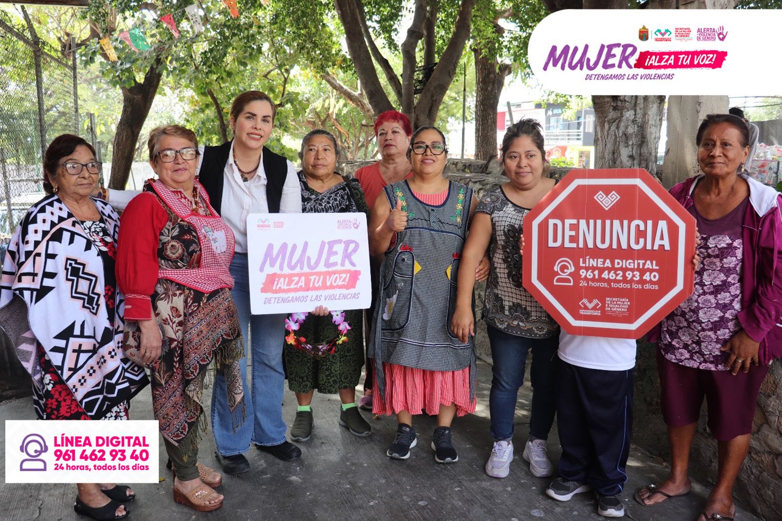 Visita a las locatarias del mercado público “24 de Junio”, en el marco de la campaña “Mujer, ¡alza tu voz! Detengamos las violencias”.