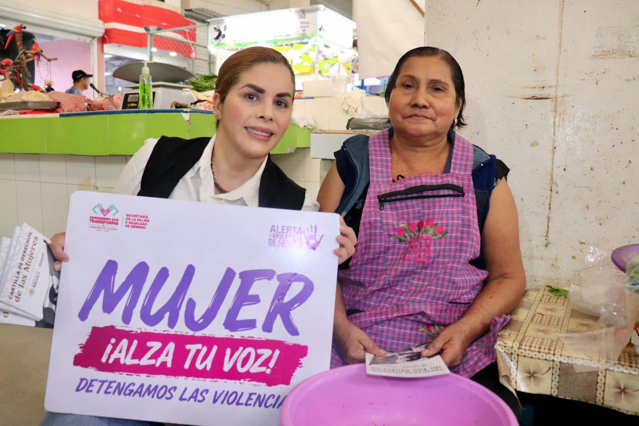 Visita a las locatarias del Mercado Publico “Rafael Pascacio Gamboa”, en Tuxtla Gutiérrez, para llevarles la campaña “Mujer, ¡alza tu voz! Detengamos las violencias”.